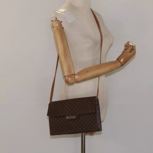 CELINE Macadam Canvas Shoulder Bag PVC Gold Brown Auth - Picture 1 of 16